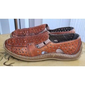 Rieker EU 38 US 7 to 7.5 Brown Leather Cutout Anti Stress Comfort Loafers Shoes